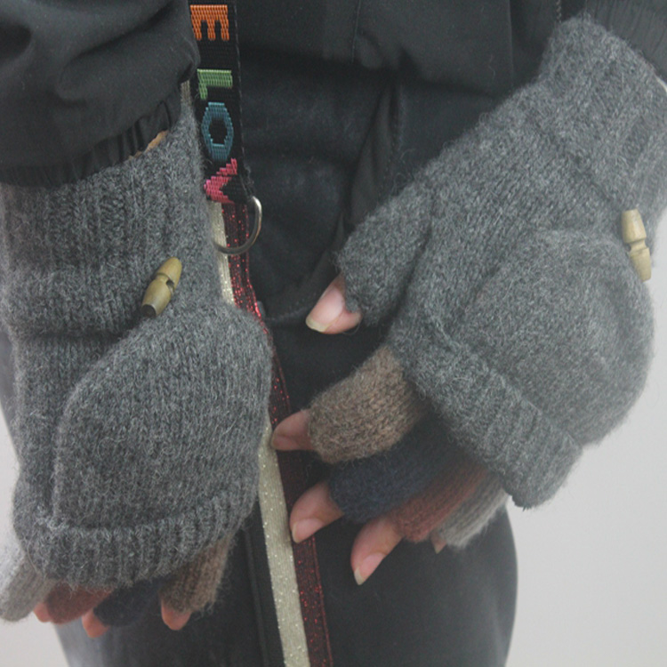 男女士羊毛加大学生写字半指手套