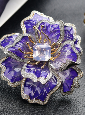 意大利工艺天然粉紫晶薰衣草紫水晶吊坠空窗珐琅烤漆工艺925银