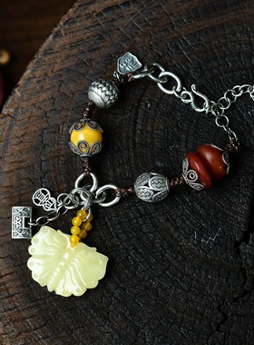 设计手链天然老蜜蜡精工雕刻