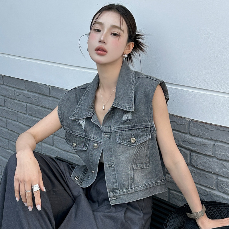 牛仔马甲女2025春季新款韩版休闲小个子时尚气质百搭显瘦破洞坎肩