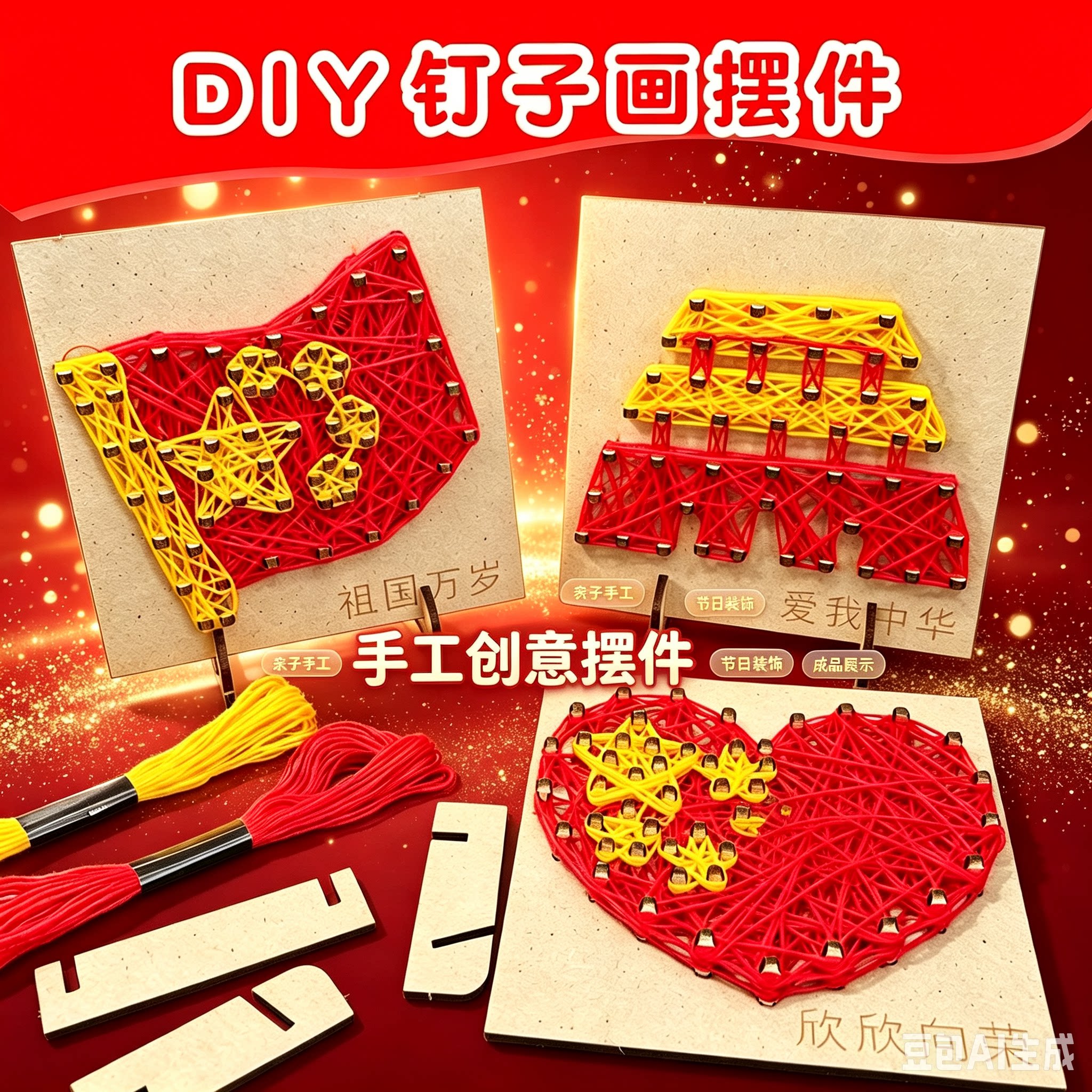 国庆节DIY钉子画绕线画摆件爱国手工制作材料包幼儿园益智玩具图片
