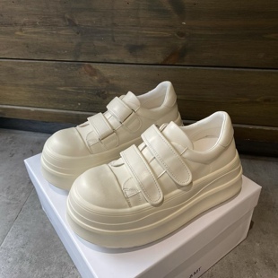 7公分厚底增高白色真皮透气魔术贴休闲小白鞋超轻运动板鞋女韩版