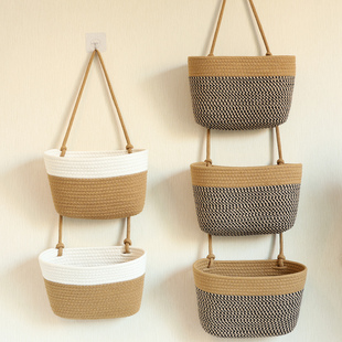 棉绳挂袋墙挂式收纳袋入户玄关收纳篮多层环保杂物收纳壁挂收纳筐