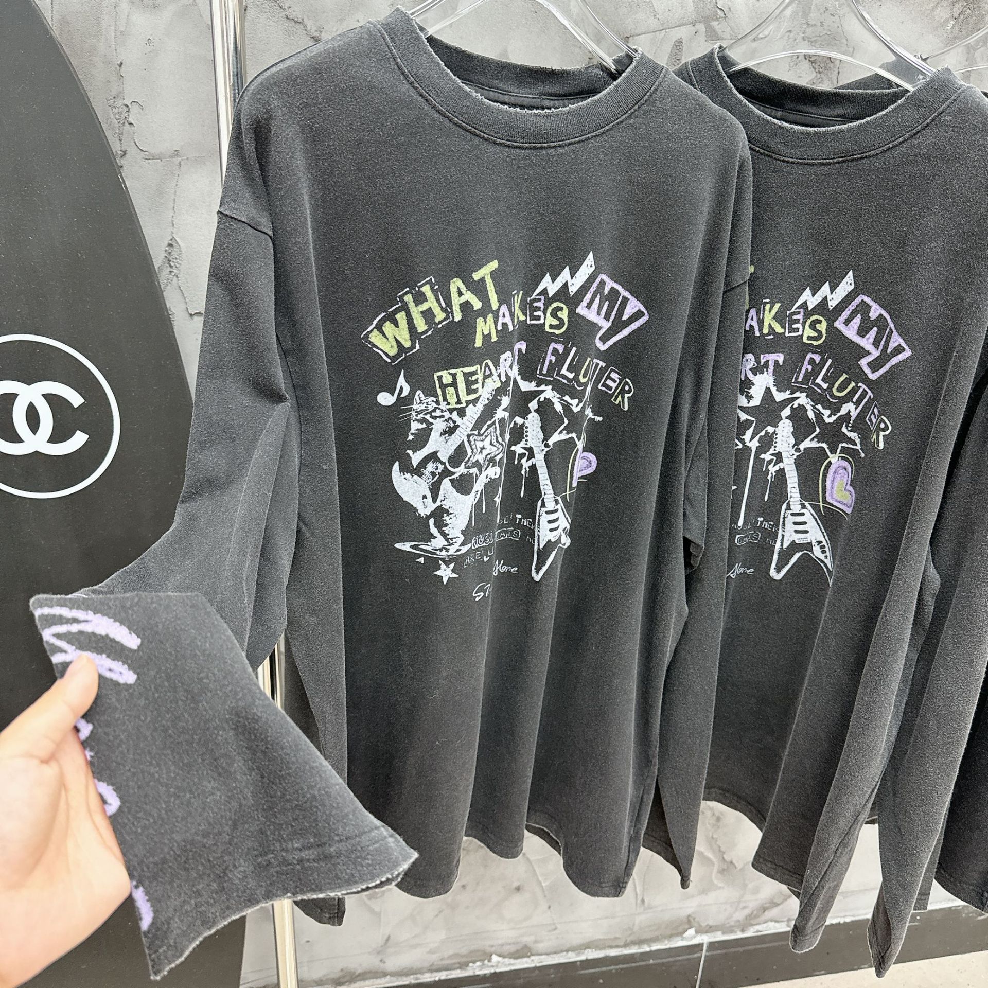 欧洲站女装新款创意印花水洗长袖T恤宽松大版显瘦百搭休闲风上衣T