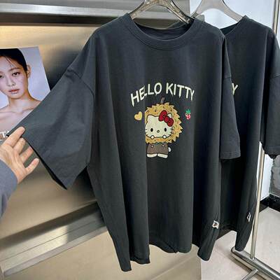 欧洲站女装新款慵懒休闲宽松大版kitty印花短袖T恤女减龄显瘦短袖