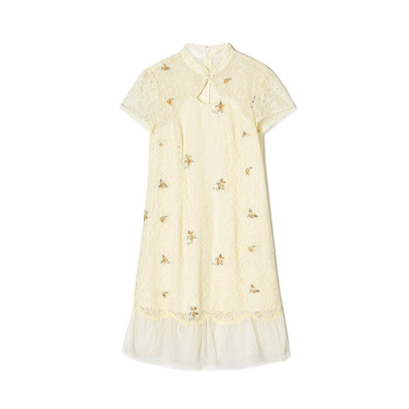 奥莱专柜品牌撤柜正品 GT夏装2026新款 新中式国风绣花短袖连衣裙