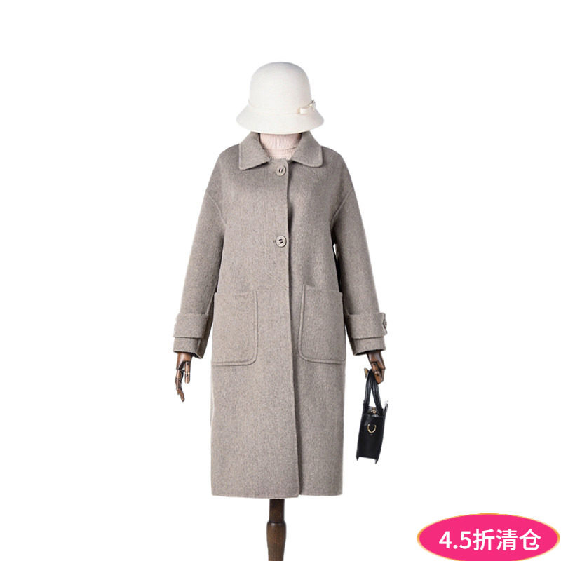 2025年冬Outlets正品 高端HZ系列含澳毛长款双面尼毛呢外套大衣女