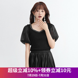 深圳南油NY夏装 装 奥莱专柜撤柜正品 新款 女 饰水钻修身 高弹针织衫