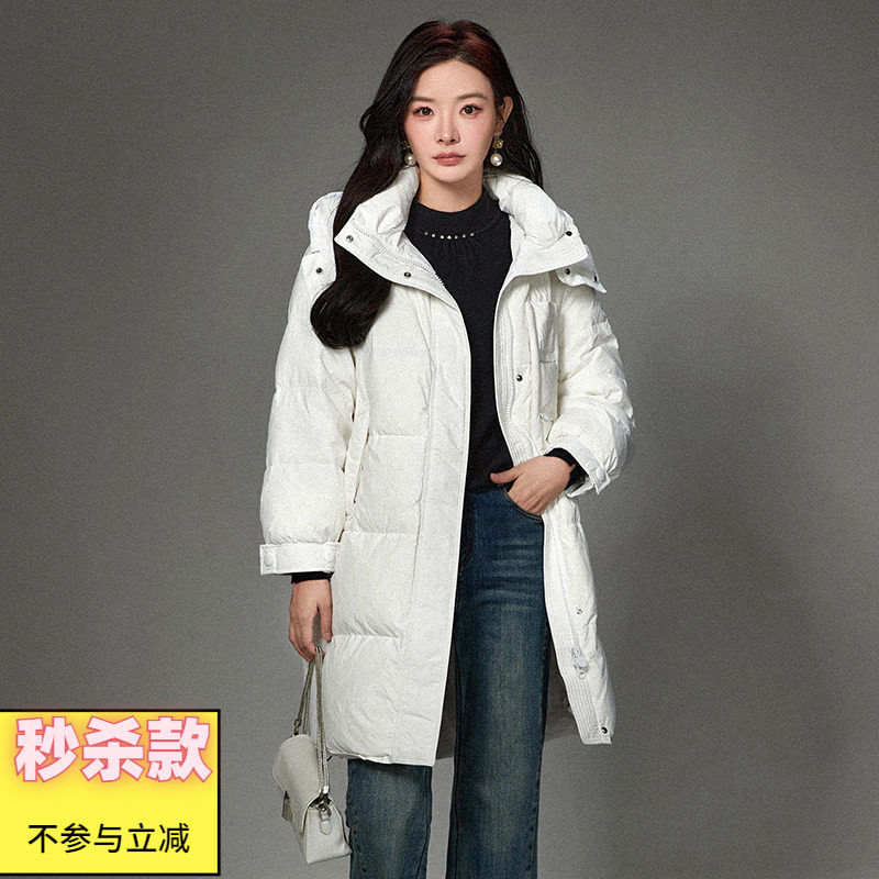 奥莱专柜品牌撤柜正品 HZ冬装2025新款 时尚潮流长款连帽羽绒服女