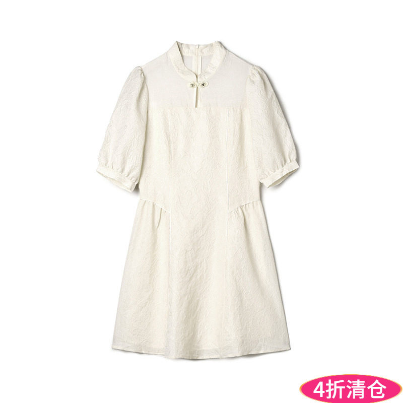 奥莱专柜品牌撤柜正品 QR秋装2025新款 国风立领短裙五分袖连衣裙