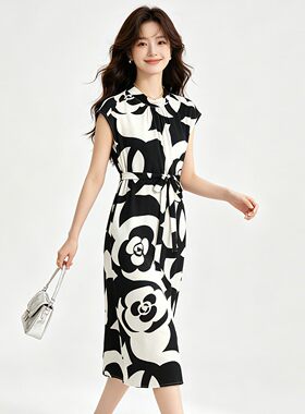 Outlets专柜撤柜正品 SN夏装2026新款复古印花飞飞袖可开扣连衣裙