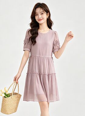 奥莱专柜品牌撤柜正品 SN夏装2026新款 木耳边拼接侧边系带连衣裙