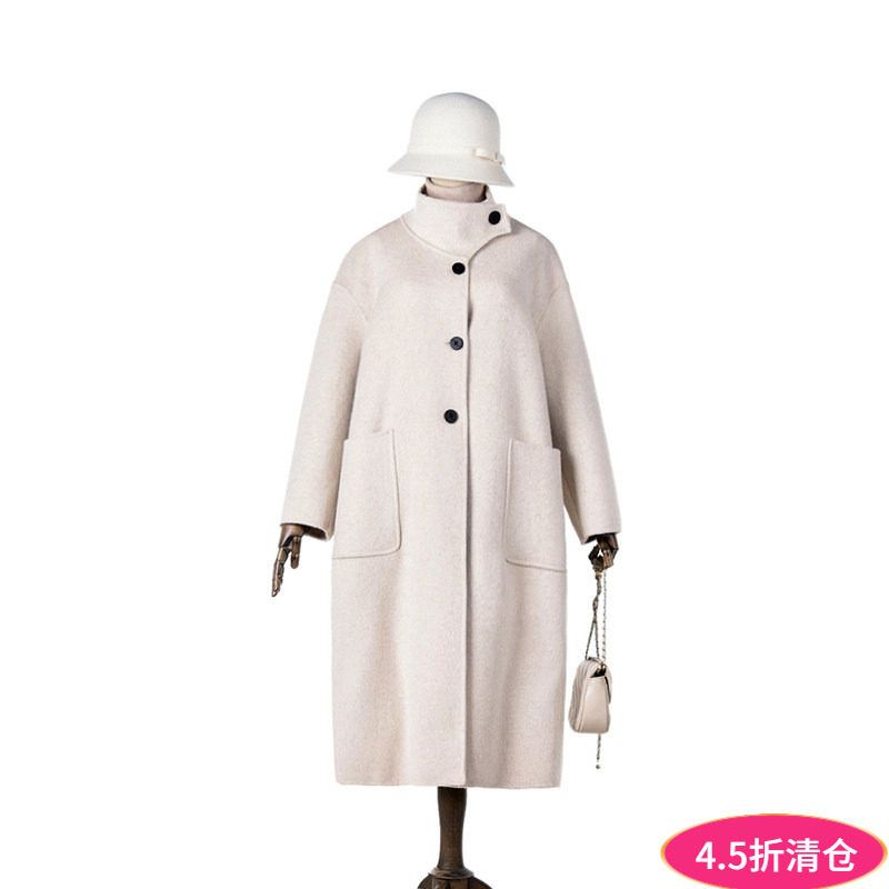 2025年冬Outlets正品 高端HZ系列含羊毛纯色双面尼毛呢外套大衣女