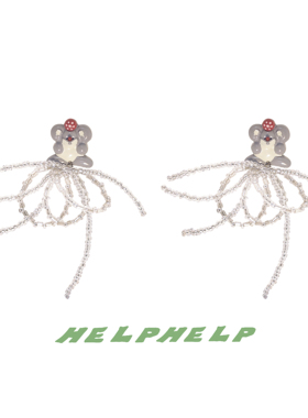 HELPHELP外星社天使怪物系列闪闪少女手工串珠小灰熊耳环耳夹新品