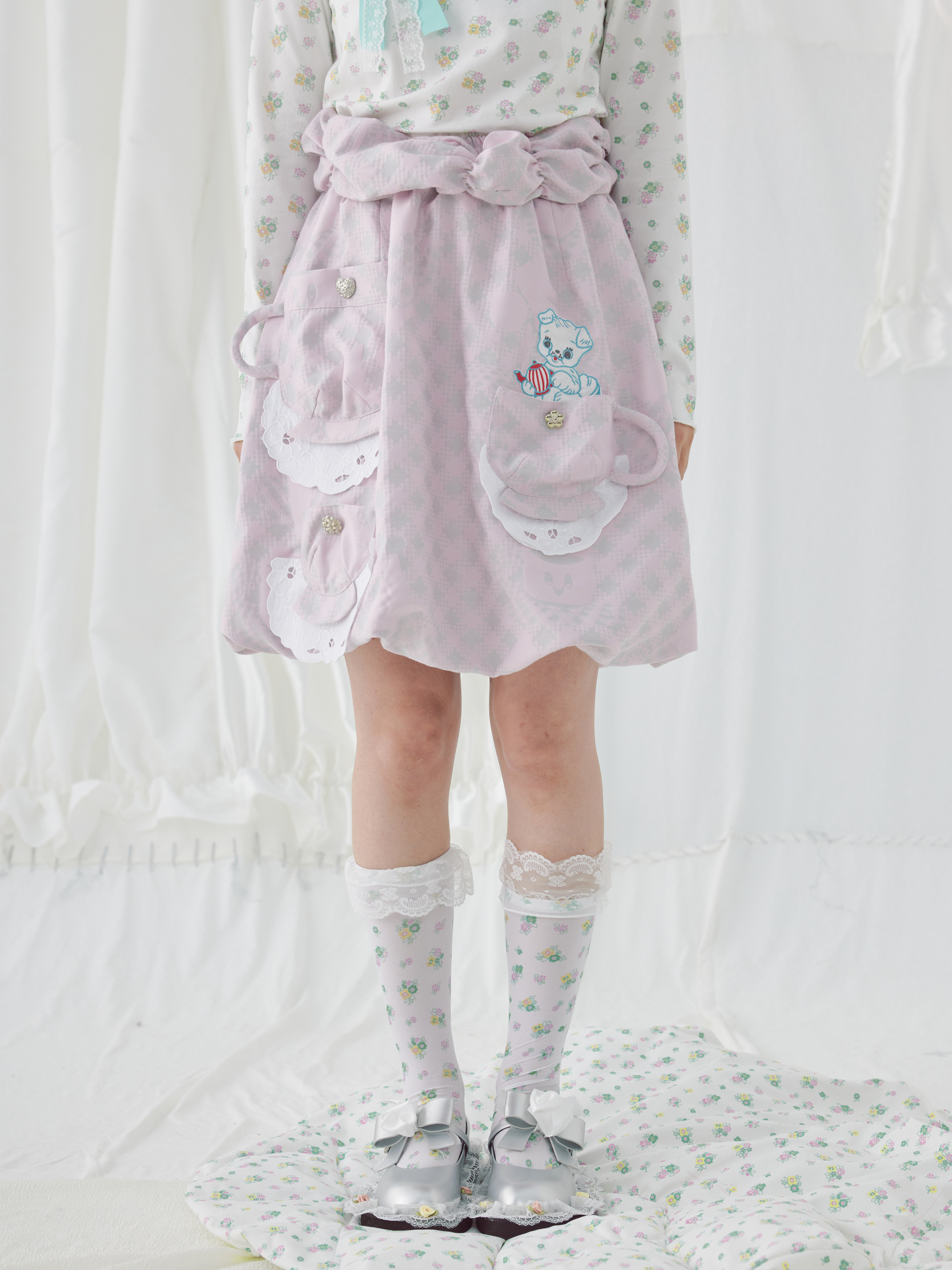 HELPHELP外星社定制提花面料茶杯可爱双色半身裙短裙2023秋季新品