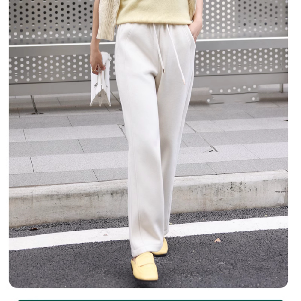 樱花裤女直筒裤加厚冬季保暖休闲女裤羊绒休闲女裤时尚宽松纯色特