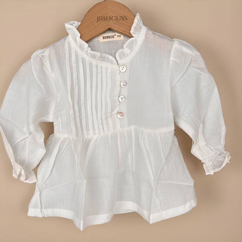 女童衬衫裙春款宝宝休闲长袖裙童装洋气韩版公主裙A字裙白色小衫