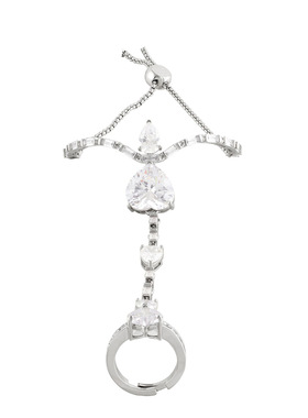 跨境新款爱心连指手链小众高级感轻奢水钻手链戒指一体可调节手饰