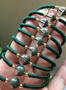 手工绳天然水晶手链聚宝盆绿幽灵单珠手链女水晶手串编织手绳简约