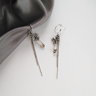 S925银针嘻哈复古巴洛克时尚耳钉潮女链条式曲别针个性耳环