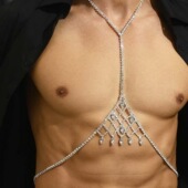 沙滩镂空身体链bodychain 夏季 跨境奢华水钻网格吊坠男士 女士胸链