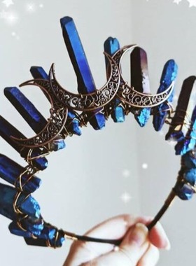 亚马逊电镀五彩绿色月亮wicca巫师皇冠发箍深蓝色黑色发箍水