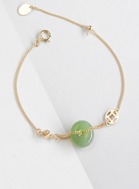 珠宝包金天然和田玉平安扣手链