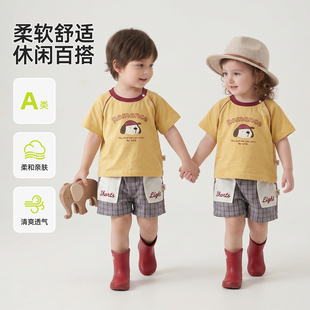 韩版洋气小童薄款套装夏季时髦男宝宝短袖T短裤女童衣服上衣裤子