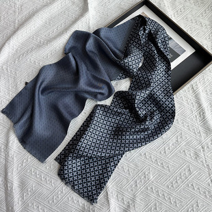 男士高品质100%桑蚕丝丝巾抽须商务真丝丝巾春季双层长条围巾批发