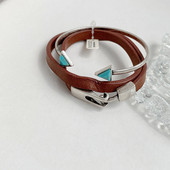 简约小众设计轻奢松石几何手镯套装 欧美外贸多圈皮质时尚 高级个性