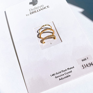 新款欧美复古金色镶钻戒指女冷淡风个性简约镀真金轻奢款食指环