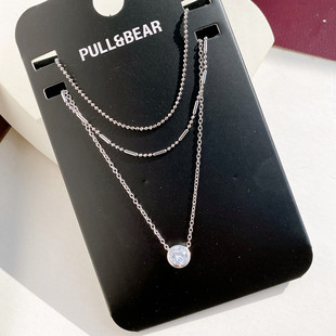 欧美外贸原单 简约小众配饰白金豆豆链叠戴多层次锆钻3条装项链