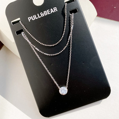 欧美外贸原单 简约小众配饰白金豆豆链叠戴多层次锆钻3条装项链