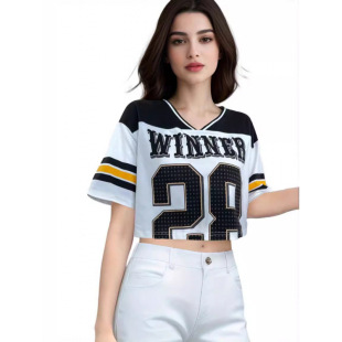 casual top American cropped sports neck football shirt round