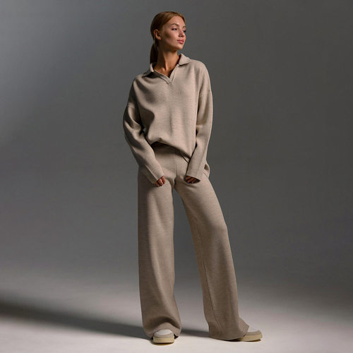Knitted sweater set Polo collar knitted pants two-piece set
