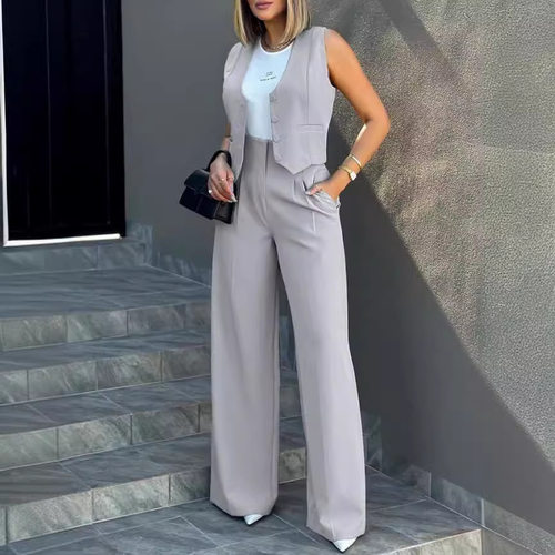 Fashion suit vest, vest, wide leg pants casual suit 休闲套装