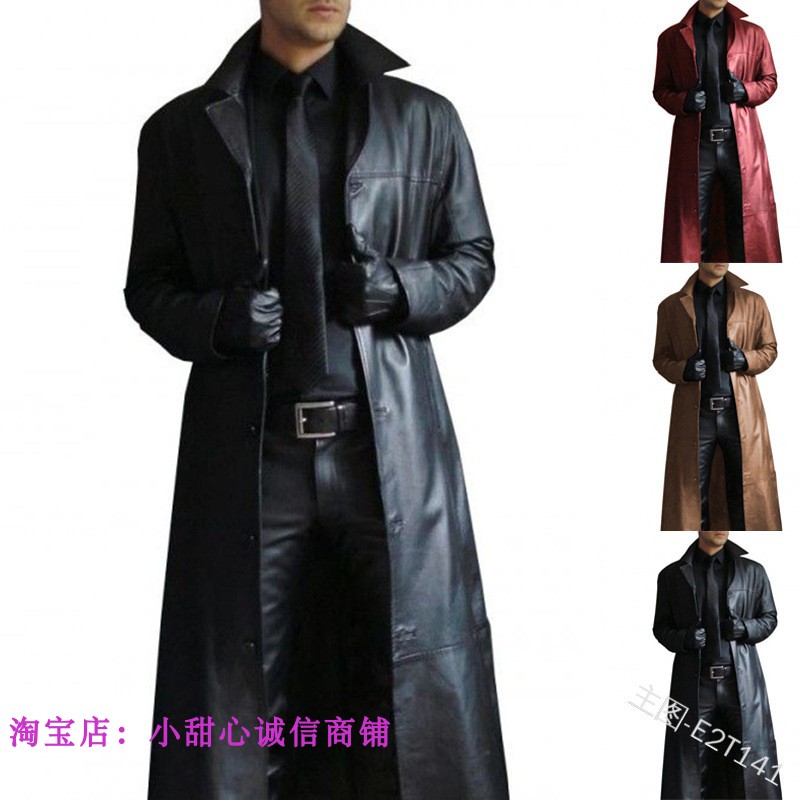 男加长款皮衣外套大衣