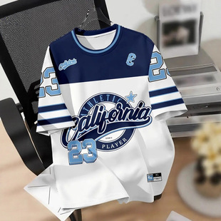 short top loose shirt sleeved neck street jersey Sports