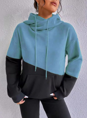 Kangaroo pocket drawstring loose casual hoody sweatshirt top