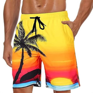 printed tree coconut quarter pants five beach colorful