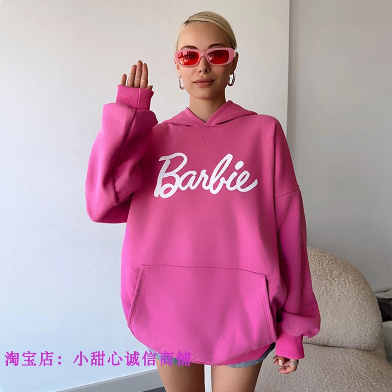 芭比Barbie字母印花宽松连帽卫衣