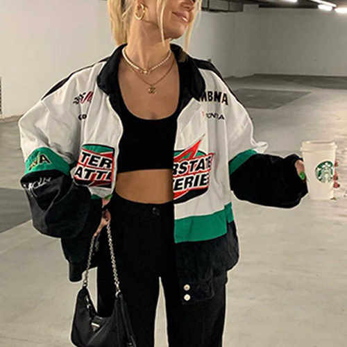 casual loose long sleeved windbreaker motorcycle jacket 夹克