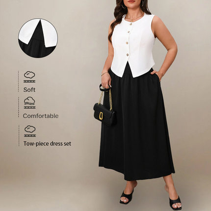 Oversized 4xl 3xl 2xl women's sleeveless top dress set 套装