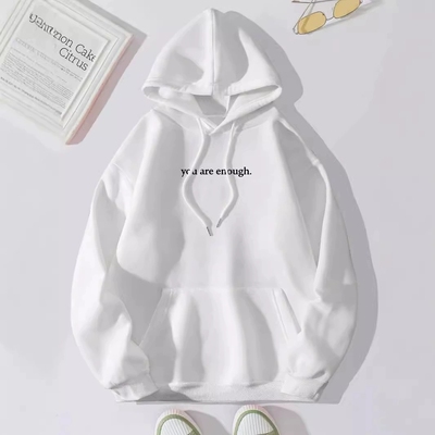 Letter Print Kangaroo Pocket Drawstring Print Hoodie 卫衣