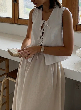 lace up sleeveless vest long skirt and half skirt set 裙套装