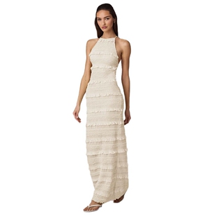 Sexy lotus leaf lace backless hanging neck extra long dress