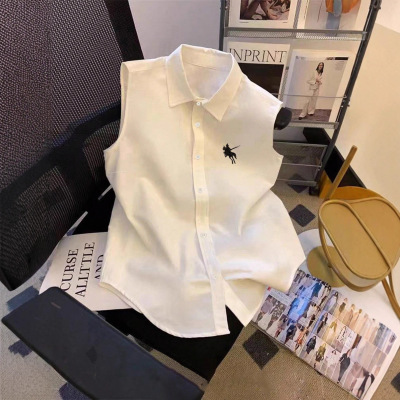 Loose top versatile collared sleeveless shirt vest 衬衫背心
