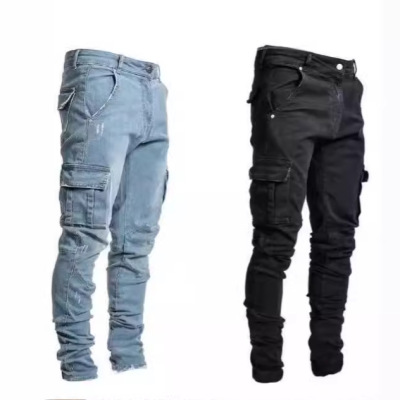 Stretch jeans men's side pocket tight jeans 小脚紧身牛仔裤