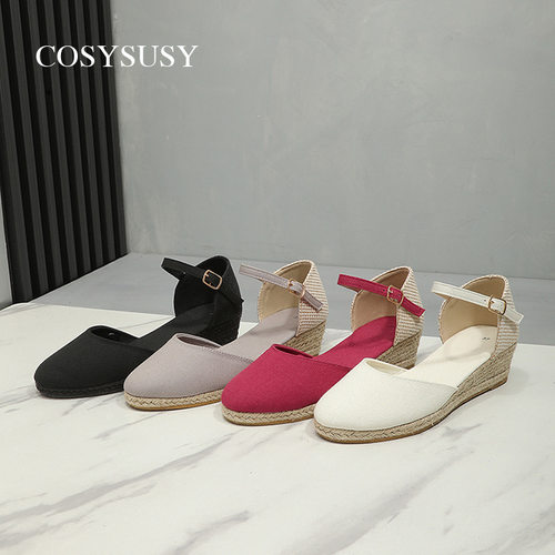Fashion wedge sandals women's linen woven single shoes 凉鞋