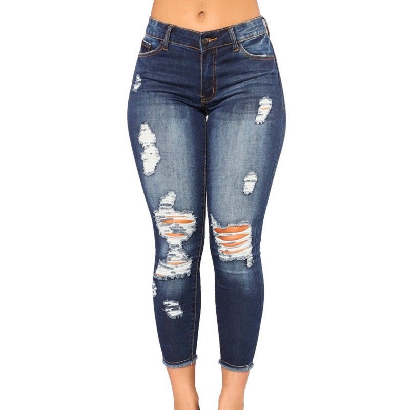 Nine point hole women's tight fashion jeans 女装时尚牛仔裤
